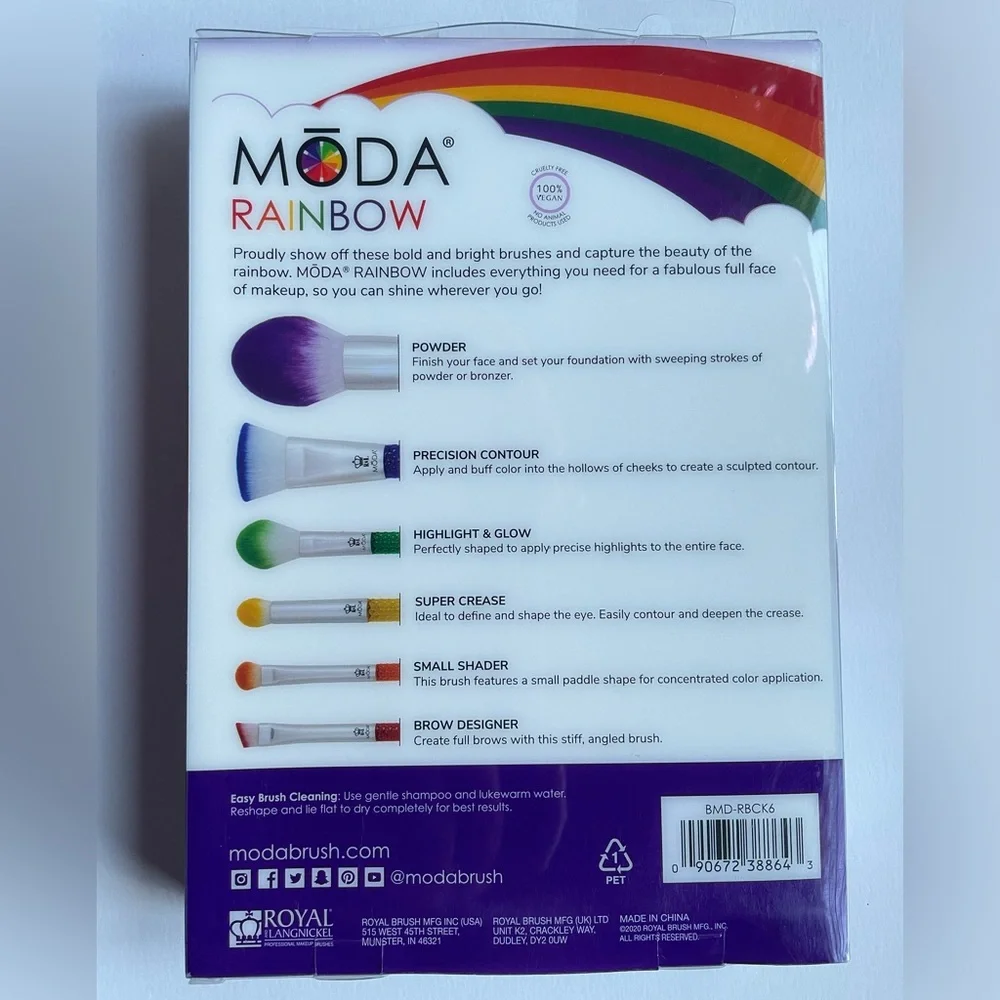 Moda Brush Rainbow Full Face 6pc Makeup Brush Kit NWT!